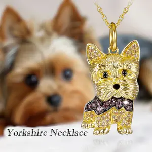 1Pc Cute Golden Yorkie Zinc Alloy Pendant Necklace Fashion Stainless Steel Chain Accessories Perfect Dog Lover Jewelry Gift