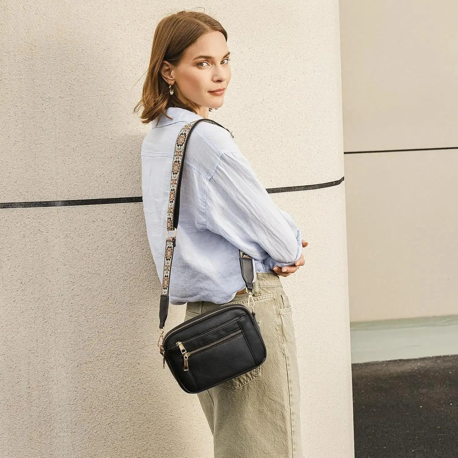 Women's Minimalist Small Vegan Leather Crossbody Bag, Convertible Shoulder Bag With Adjustable Wide Strap For Daily Use, Convertible Shoulder Bags