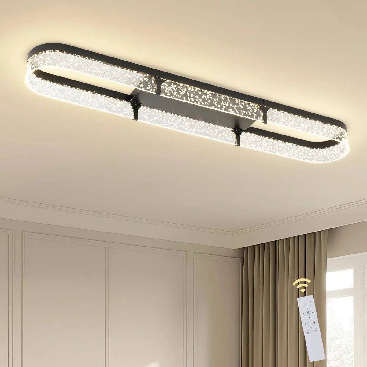 Garwarm 43.31in Modern Oval Metal Frame Dimmable LED Flush Mount Ceiling Light - 10-100% Dimming, Remote Control, Even Spread, High Light Transmittance, Indoor Home Decoration Lamp for Living Room, Bedroom