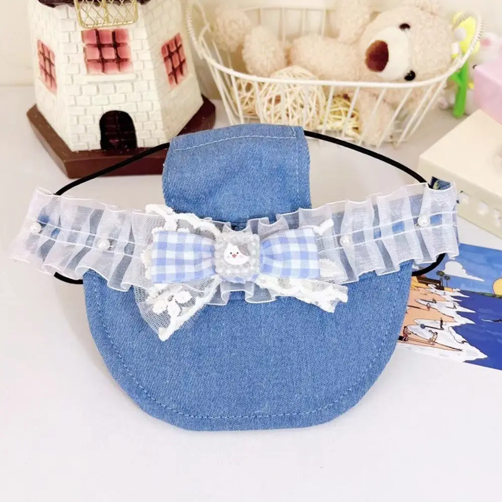 Exposed Ear Hat Sweet Pet Sun Hat Lace Bow Breathable Dog Baseball Cap UV Sun Protection with Ear Holes Puppy Denim Cap Outdoor