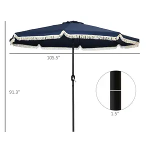 9ft Patio Umbrella Outdoor Table Dark Blue Market Umbrella With Vented Canopy For Wind Stability Mounts On Table Or Base 8.8 Ft Diameter Crank Open