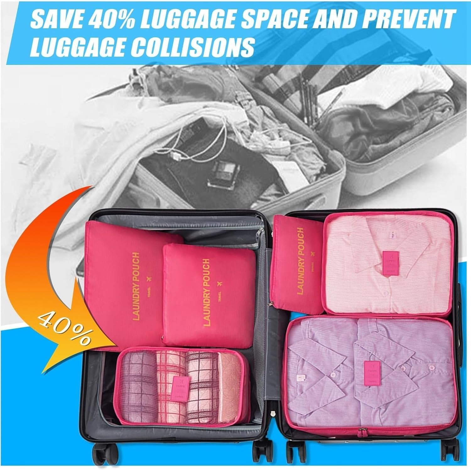 Packing Cubes 6 Set Luggage Packing Organizers for Travel Accessories Suitcase Organizers Travel Essentials（Red）