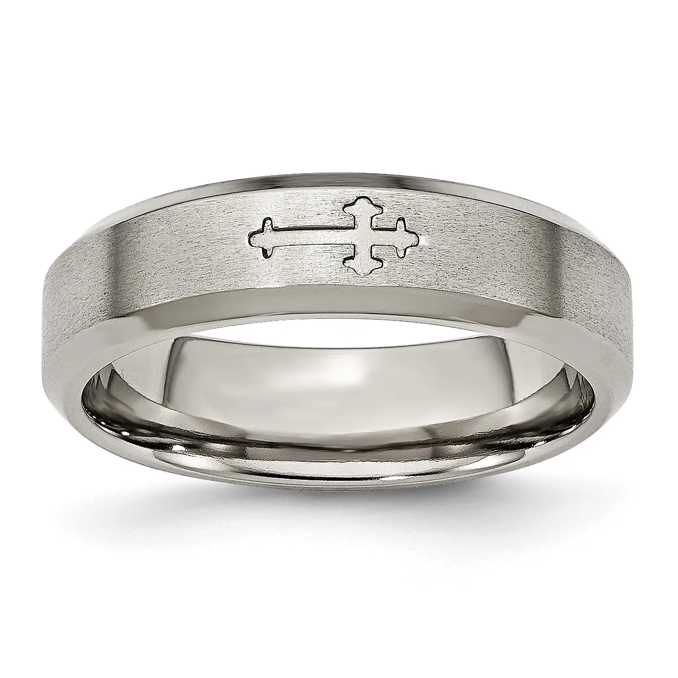 Cross Design Beveled Wedding Band in Titanium, 6mm