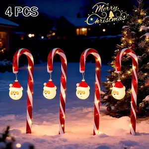 Battery-Powered Christmas Cane Lawn Lights - 4pcs Festive Decorative Wooden Stake Lights, 8 Lighting Modes, for Christmas, Halloween, Weddings