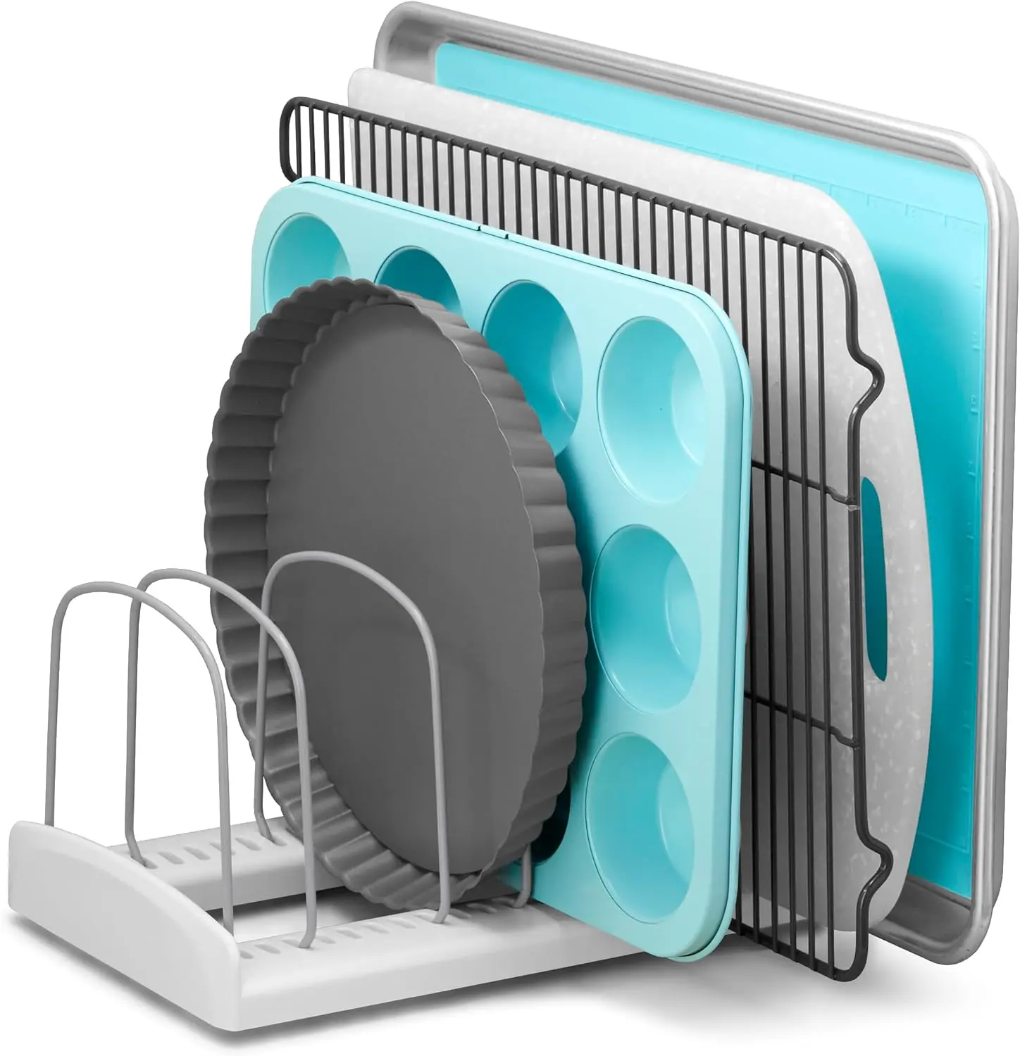 Adjustable Bakeware Rack, Cookie Sheet Baking Pan and Tray Organizer for Kitchen Cabinet and Pantry Storage