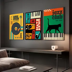 3 Vintage Jazz Club and Musical Instruments Canvas Paintings, Music Room Decor, Music Room Wall Decor, Perfect for Music Themed Rooms and Bedrooms, Unframed