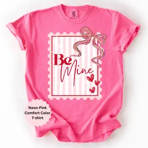 Preppy Be Mine Coquette Comfort Color T-shirt, Valentines Women's Trendy T shirt ,Womenswear Holiday  Printed Soft Tops
