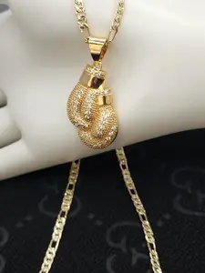 necklace with boxing gloves pendants    fashion style chain figaro gold plated