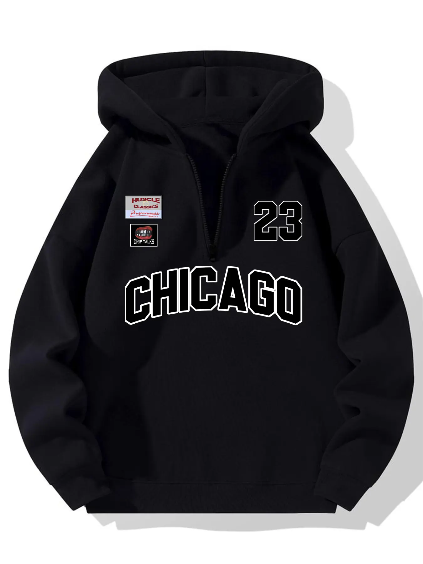 Men's Casual Loose-Fit Hooded Sweatshirt, Fall & Winter Thick Fabric Heavy Sweatshirt Hoodie, Half-Zip Long Sleeve Pullover, College Style City Name Print, Graphic Print Hoodie, Graphic Hoodies