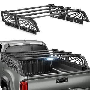 【EYOUHZ】Truck Bed Rack Overland Split Back Ladder Rack with LED Light – Detachable 2-Part Design, Compatible with 2005-2025 Toyota Tacoma & 2020-2025 Gladiator JT with Bed Rails, 1000 LBS Cargo Carrier