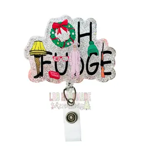 Oh Fudge Badge Reel – Classic Christmas Movie Design, Handmade Retractable ID Holder, Made to Order Festive Badge Clip, Gift for Nurses, Healthcare Workers, Teacher & Office Staff