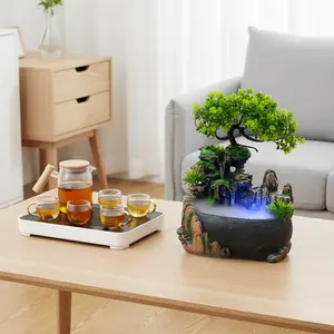 Tabletop Resin Water Fountain with LED Light Atomizer for Living Room Office