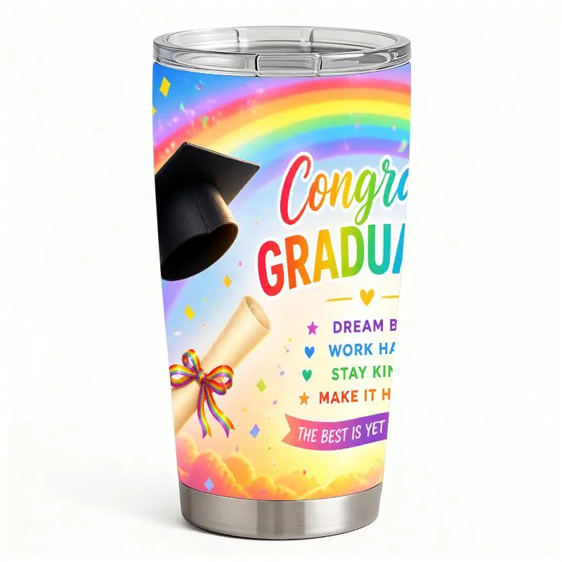 20oz Congrats Graduate Rainbow Graduation Cap and Scroll Stainless Steel Tumbler， Tumbler with Lid Double Wall Vacuum Insulated Travel Mug， Coffee Cups With Lids， Perfect Gifts For Birthday Holidays