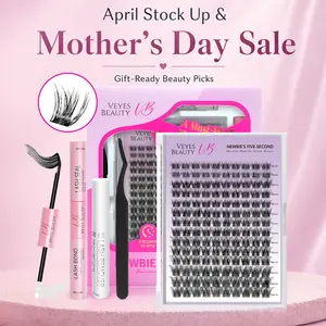 VEYESBEAUTY LuxeBold Cluster Lashes Eyelashes Cluster Individual Lash Extensions with Bond & Seal Tweezer Dramatic Volume Eyelash Wispy Faux Mink Lash Mixed Length DIY Large Tray for Self Makeup Cosmetic