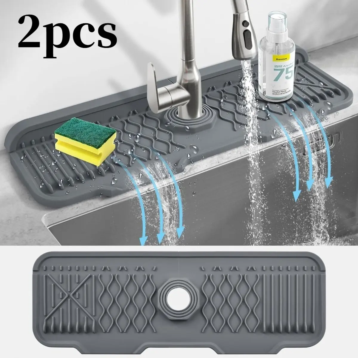 Large, Spacious Kitchen Drain Board silicone with angled drainage design, sink organization solution and kitchen gadget for dish drying needs, ideal for washing dishes, air drying plates, and maintaining clean kitchen organization