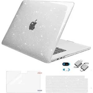 MOSISO Compatible with MacBook 15 inch Case 2025 2024 2023 Release M3 A3114 M2 A2941, Sparkly Glitter Plastic Hard ShellKeyboard CoverScreen ProtectorWebcam CoverType C Adapter, Transparent