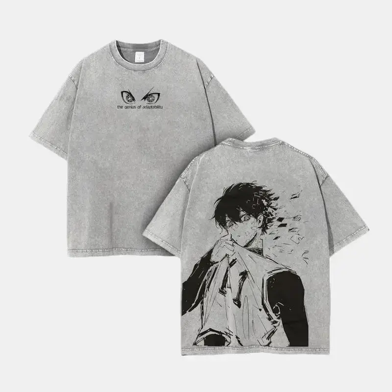 Yoichi Isagi Blue Lock Shirt – Washed  Vintage Tee, Egoist Striker Graphic, Heavyweight Cotton, Anime Soccer Merch, Retro Streetwear, Sports Manga Aesthetic men  gifts Anime Graphic Short Sleeve T-Shirt anime graphic shirt boys  merch Menswear Tops Tshirt