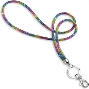 2D 1pc Multicolor Crystal Lanyard, Elegant Bling Rhinestone Keychain Holder, Badge ID Neck Strap, Durable Phone Hook & Wrist Keyring Cord Accessory