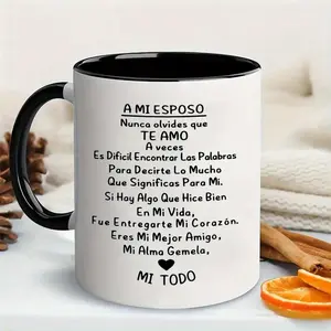 1pc, NUNCA OLVIDES QUE TE AMO Mug, 11oz Ceramic Coffee Mug - Reusable, Recyclable, Perfect Summer Winter Drinkware Gift, Safe & Comfortable Grip, Room Decor, Home Decor, Valentines Day Anniversary Gifts For Men