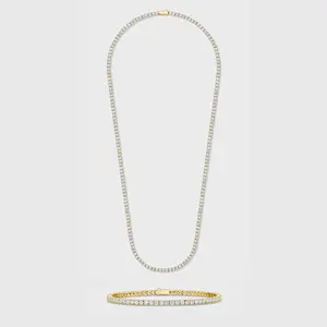 Tennis Chain + Bracelet 14K Gold Plated - 3mm