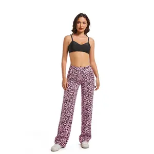 Women's Leopard Print Low Rise Jeans Casual Wide Leg Pants 6 Colors Available Denim Womenswear Bottom Trouser Streetwear Comfort Wideleg Fit Baggy Pink Comfortable Loose denim tears baggy jeans flaredjeans real low rise jeans barrel jean Style