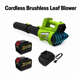 Cordless Electric Leaf Blower 21V Brushless with 2 Pack 6Ah Batteries, Charger & Strap, Quiet 6-Speed Air Blower with LED Display for Lawn Care, Leaf & Snow Removal