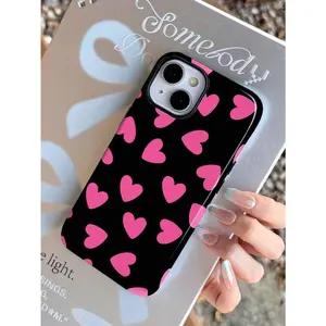 1pc Black Heart Pattern 2-In-1 Phile Shell Full Coverage Phone Hard Case Suitable For Samsung/iPhone 11/12/13/14/15/16/17 Pro Max for iPhone13