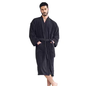 Towelsoft  Unisex Mens Terry Cotton Black Bathrobe - One Size