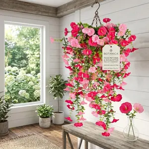 Nexapick 2/4-pcs Artificial Hanging Violet and Eucalyptus Flowers - UV Protective, Rainproof, Vibrant Orange Flowers with Green Leaves, Indoor/Outdoor Decoration, Suitable for Weddings, Porch, Patio, Garden Decoration, Courtyard Decoration