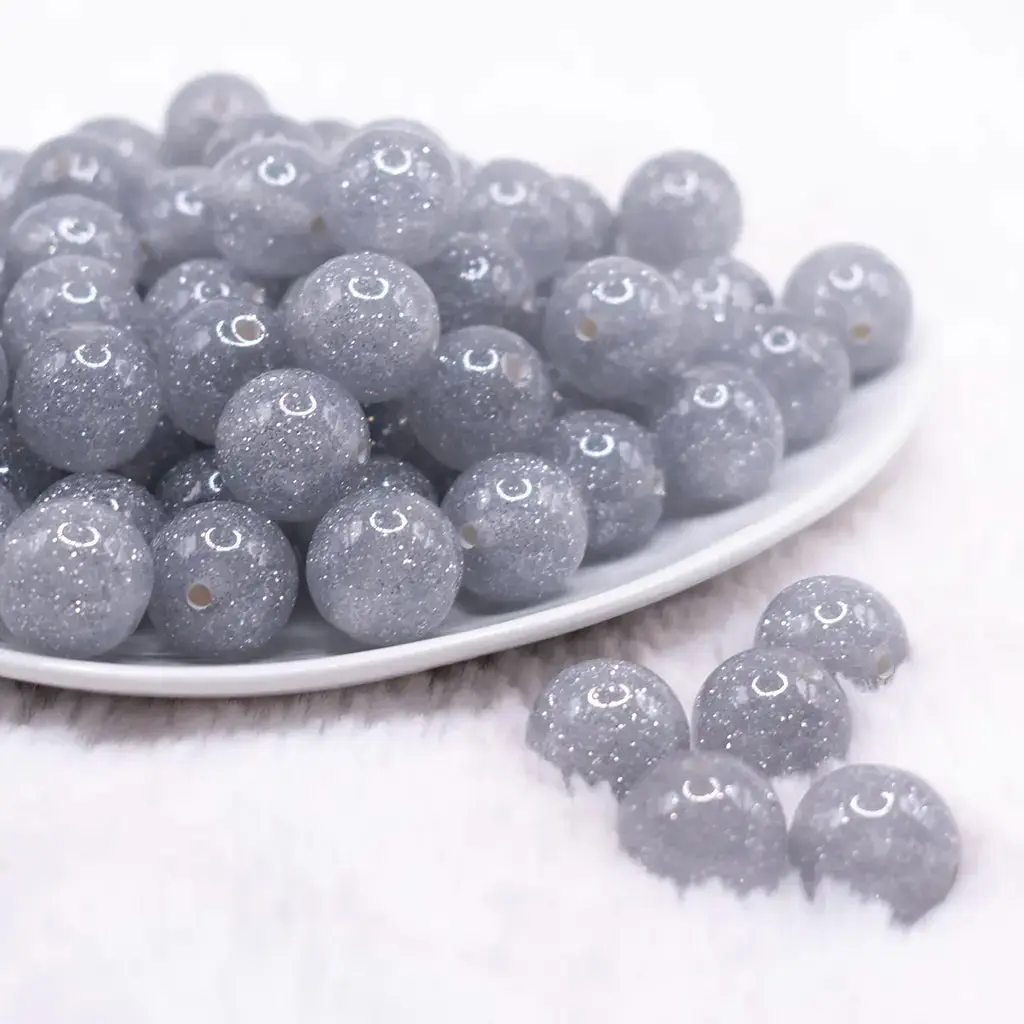 16mm Silver Glitter Sparkle Bubblegum Beads