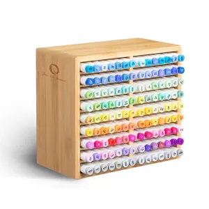 Ohuhu Bamboo Marker Organizer Marker Organizer: Desktop Storage Hold 126/224 Markers for Honolulu Oahu Series of Ohuhu Markers, Pens Pencils Stationary Organizer Holder with 18/32 Compartments - Organizer Series of Ohuhu