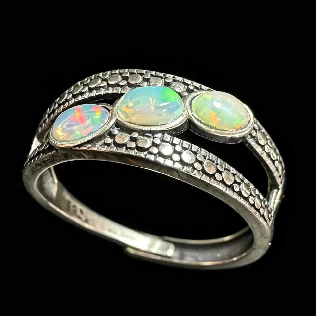 925 Sterling Silver Natural Opal Adjustable Ring