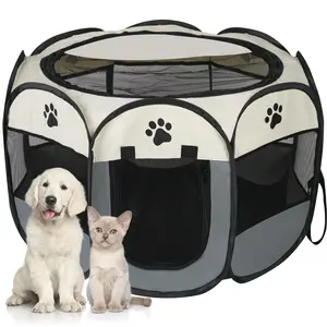 Premium Foldable Octagonal Pet Playpen Tent - Spacious and Scratch Resistant, Two-Color Design with Paw Print Decoration, Indoor/Outdoor Use, Portable Pet Pen