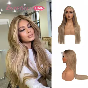 Ash Blonde to Light Brown Highlight Balayage Human Hair Lace Front Wig 32 Inch | 13x4 HD Transparent Lace Glueless Pre-Plucked | 150% Density Silky Hair Wig
