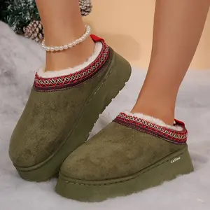 Women's Suede Fleece Slippers Platform Mini Snow Boots Non-Slip Comfort Thickened Soles Water Resistant Winter Indoor Outdoor Shoes