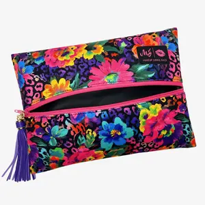 Makeup Junkie Bags - Happy Hour Flower - Handmade in Texas, Patented Lay-Flat Design, Lifetime Warranty