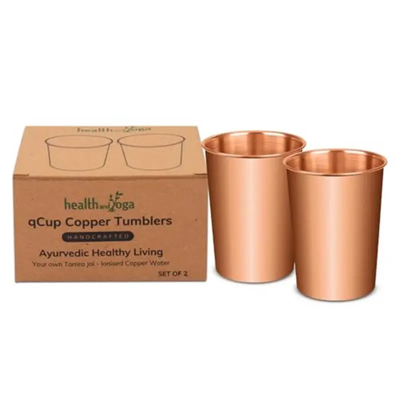 Pure Copper Tumblers for Drinking - Ayurvedic Health Pure Copper Cups – 2 pcs. set - 250 ml.(8 fl oz) (Plain)