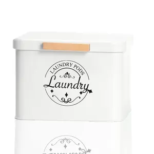 Laundry Pods Holder With Hinged Lid  Farmhouse Space-saving Metal Container For Room Decor Organization And Storage Detergent Dispenser Efficient Use(cream)