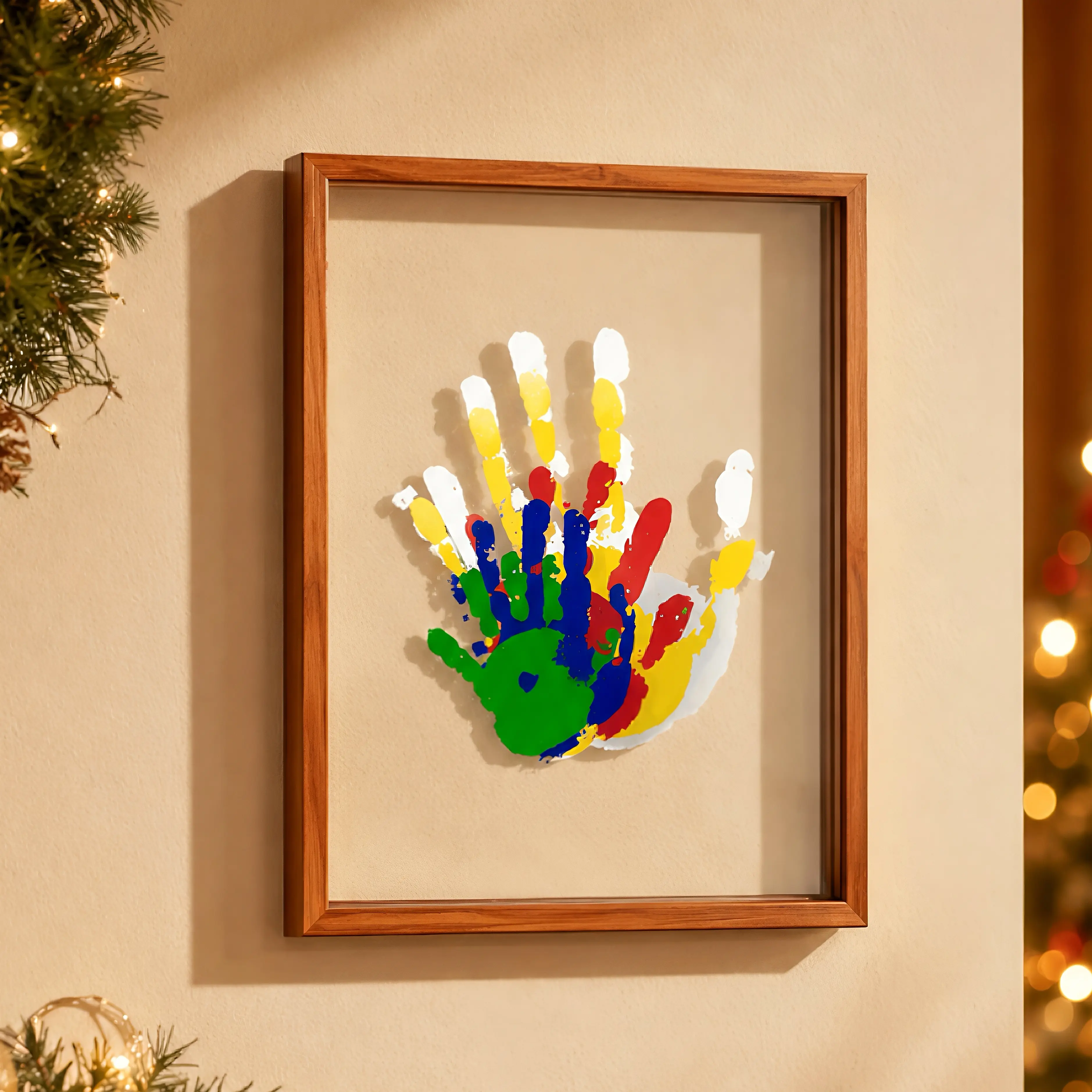 Wooden Rectangular DIY Handprint Footprint Keepsake Picture Frame - Wall Mount Collage Shadow Box, Personalized Baby Shower Gift for Newborn Parents, Home Decor Keepsake