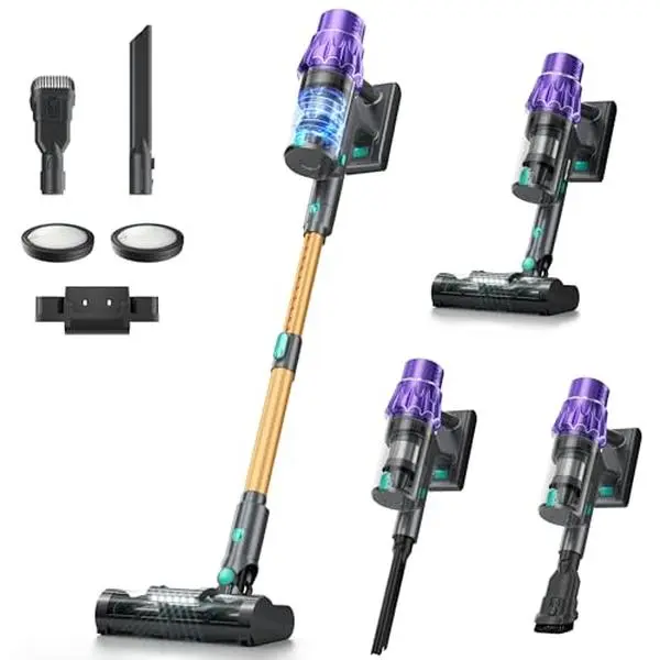 Nw 5Lbs Cordless Stick Vacuum Cleaner - Portable, Powerful Suction, LED Lights, Self-Standing, Anti-Tangle, Lightweight, Wet/Dry Clean for Pet Hair, Hard Floors & Carpets, Portable Vacuum, Cordless Stick Vacuum Cleaners For Home