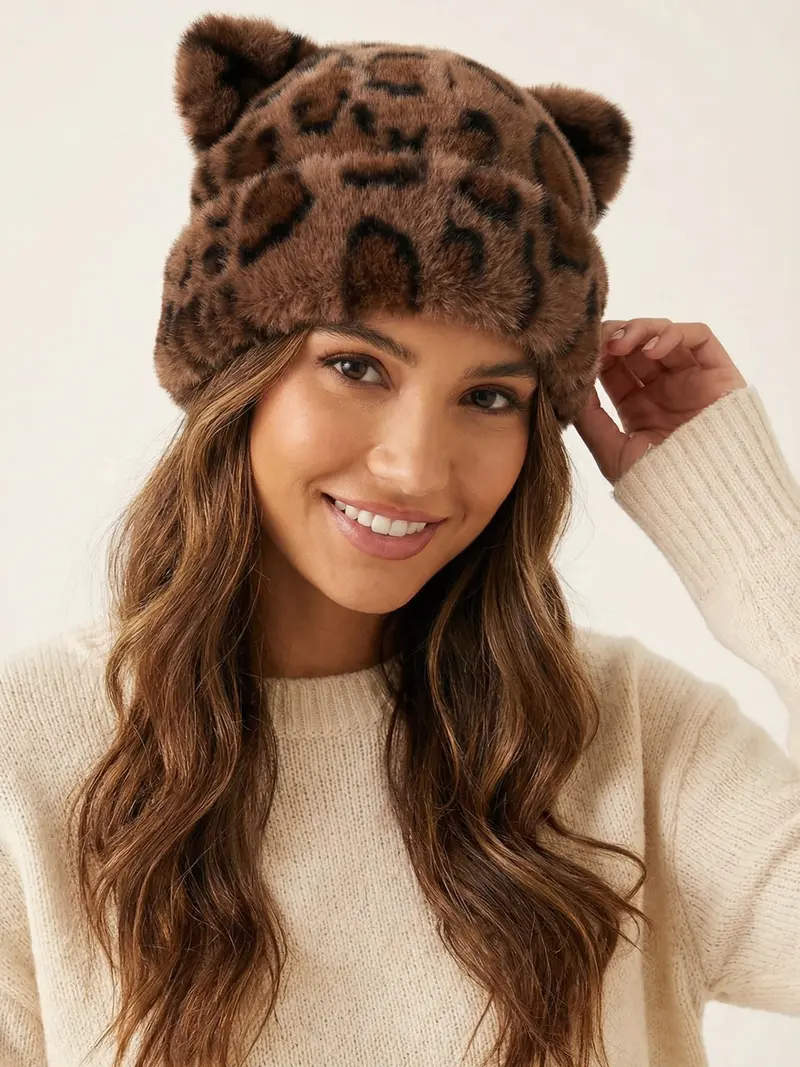 fluffy leopard hat - TikTok Shop display picture 2