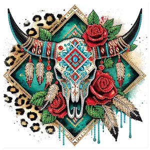 Tribal Sheep Skull Pattern DIY Diamond Arts Colorful Painting Kit without Frame, 5D Special Shape Diamond Handmade Mosaic Art Kit for Adults