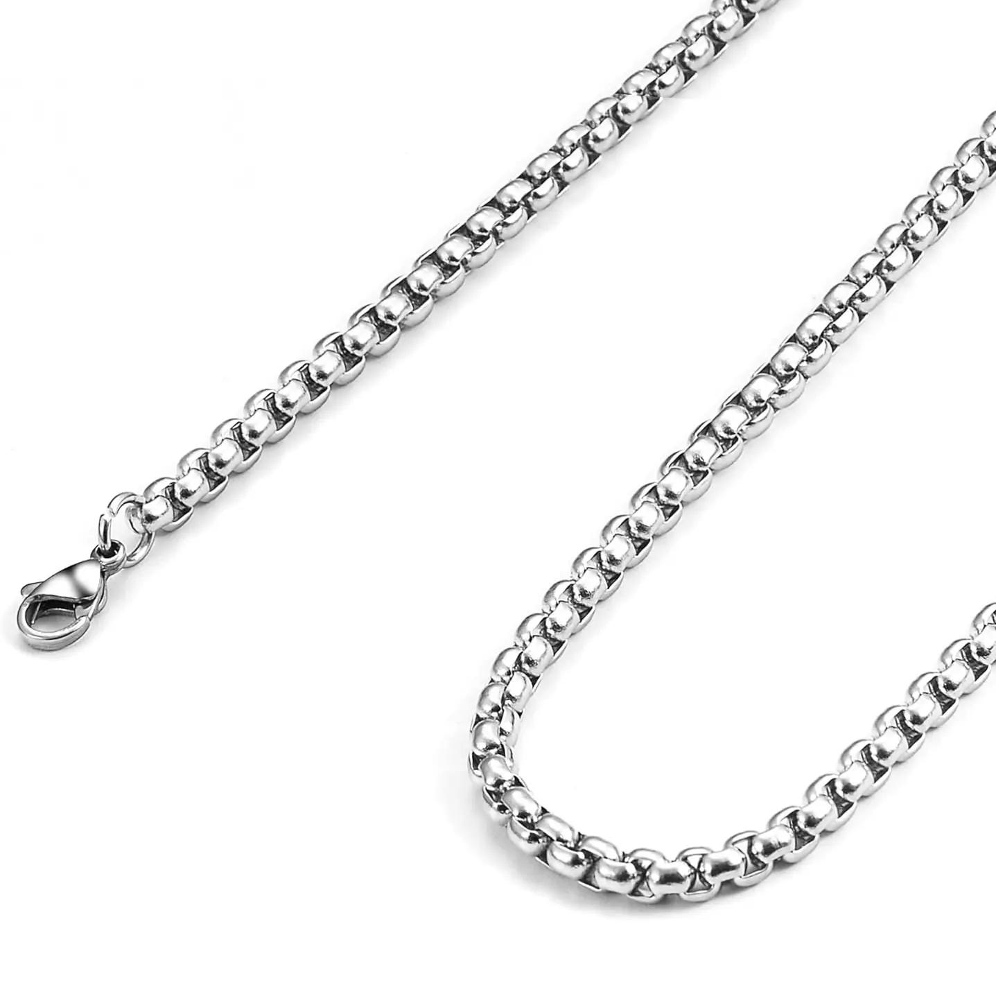 Square Chain Necklace Stainless Steel Round Box Necklace for Men & Women rope jewelry