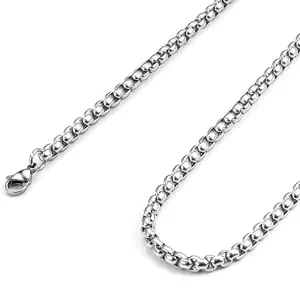 Square Chain Necklace Stainless Steel Round Box Necklace for Men & Women rope jewelry