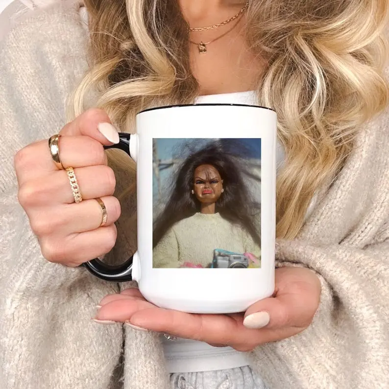 Funny Doll Meme Mug, Doll Coffee Cup, Sarcastic Humor Mug, Funny Reaction Face Mug, Gift for Friends, Viral Meme Mug