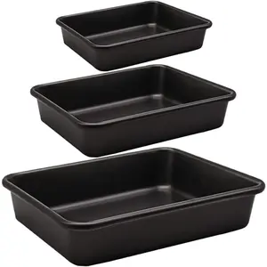 3-Pack Roasting Pan Set, Nonstick Baking Tray Set, Rectangular Bakeware for Oven, Non-Toxic Coating, Durable Quality (Black)