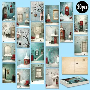 20pcs Postcards – Christmas - inspired Enchanting Winter Postcards: 20 Artistic Scenes of Snow - blanketed Houses, Festive Decor & Cozy Vibes, Collectible Home Decor, Scrapbooking,  Greeting Cards (4 x 6 inches）