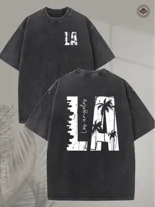 Vintage Palm Tree Graphic T Shirt 230GSM Heavy Washed Cotton Double Sided Short Sleeve Loose Fit Casual Tops For Men Women California Beach Streetwear Outdoor Travel Wear