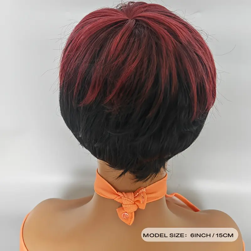 Vibrant Wine Red Mixed Black Straight Bob Pixie Cut Wig  display picture 1