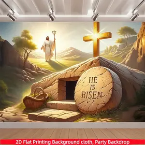 Large Easter background banner with crosses, stone graves, religious spring party decorations, suitable for holiday parties and Easter celebrations, multifunctional decorations for homes, gardens, studios, and outdoor birthday parties, home decor